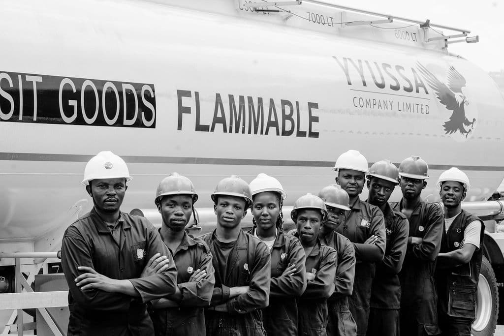 YYUSSA logistics crew with a tank trailer marked FLAMMABLE